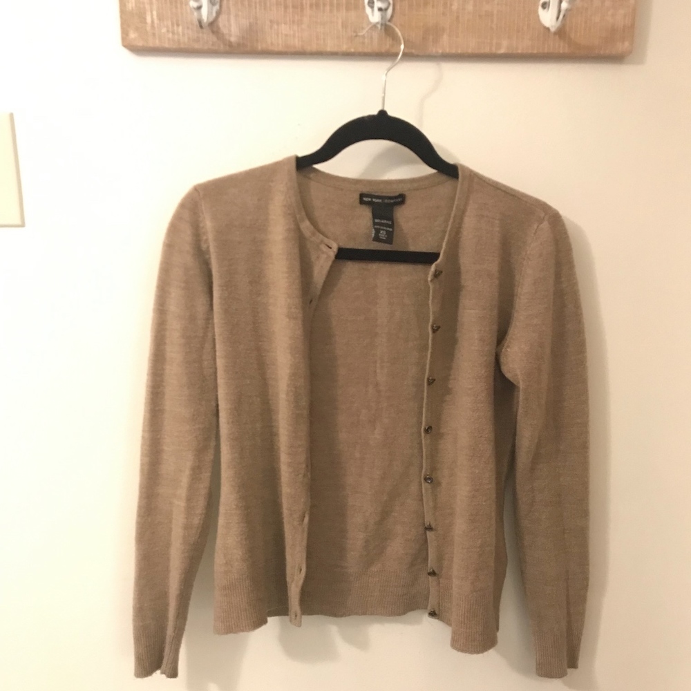 New York & Company Beige Button Up Sweater
